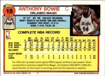 1992-93 Topps - Gold #15 Anthony Bowie Back