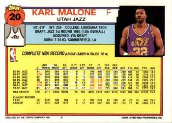 1992-93 Topps - Gold #20 Karl Malone Back