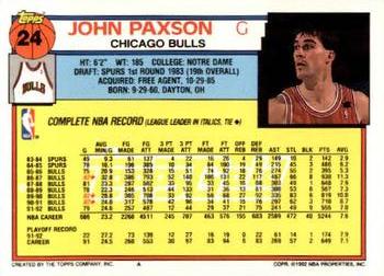 1992-93 Topps - Gold #24 John Paxson Back