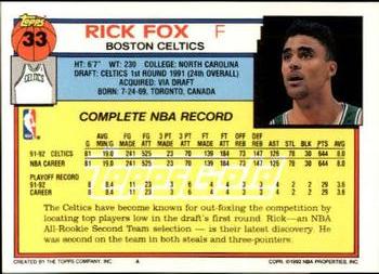 1992-93 Topps - Gold #33 Rick Fox Back
