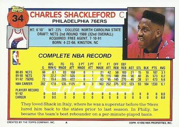 1992-93 Topps - Gold #34 Charles Shackleford Back