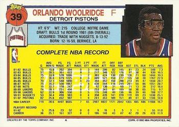1992-93 Topps - Gold #39 Orlando Woolridge Back
