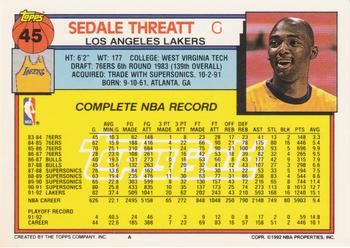 1992-93 Topps - Gold #45 Sedale Threatt Back