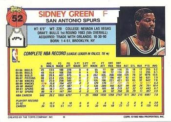 1992-93 Topps - Gold #52 Sidney Green Back