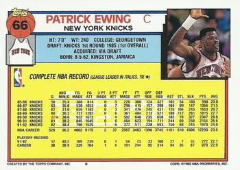 1992-93 Topps - Gold #66 Patrick Ewing Back