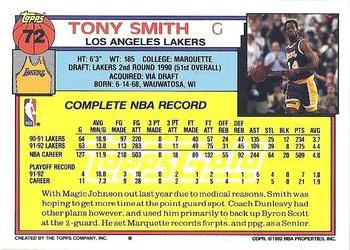 1992-93 Topps - Gold #72 Tony Smith Back