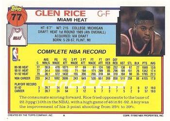 1992-93 Topps - Gold #77 Glen Rice Back