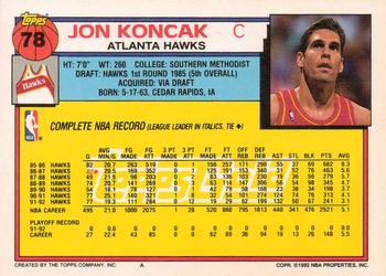 1992-93 Topps - Gold #78 Jon Koncak Back