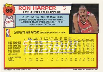 1992-93 Topps - Gold #80 Ron Harper Back