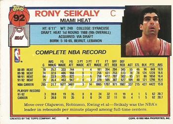 1992-93 Topps - Gold #92 Rony Seikaly Back