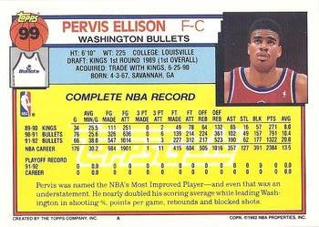 1992-93 Topps - Gold #99 Pervis Ellison Back