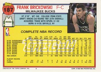 1992-93 Topps - Gold #187 Frank Brickowski Back