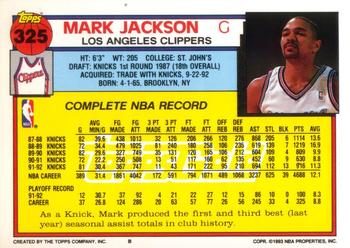 1992-93 Topps - Gold #325 Mark Jackson Back