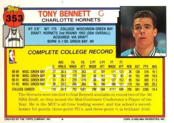 1992-93 Topps - Gold #353 Tony Bennett Back