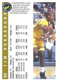 1992 Classic Draft Picks - Gold #62 Tim Burroughs Back