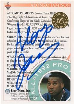 1992 Star Pics - Autographs #42 Alonzo Jamison Back