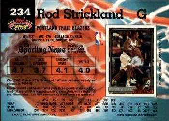 1992-93 Stadium Club - Members Only #234 Rod Strickland Back