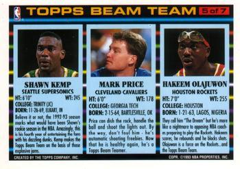 1992-93 Topps - Beam Team Gold #5 Hakeem Olajuwon / Mark Price / Shawn Kemp Back