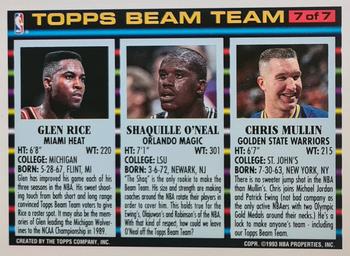 1992-93 Topps - Beam Team Gold #7 Chris Mullin / Shaquile O'Neal / Glen Rice Back