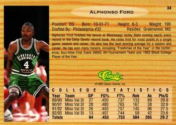 1993 Classic Draft Picks - Gold #34 Alphonso Ford Back
