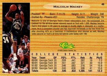 1993 Classic Draft Picks - Gold #49 Malcolm Mackey Back