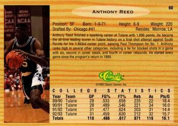 1993 Classic Draft Picks - Gold #60 Anthony Reed Back