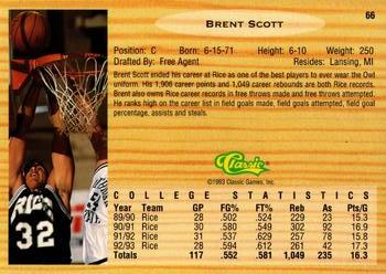 1993 Classic Draft Picks - Gold #66 Brent Scott Back