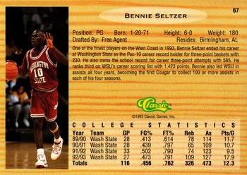 1993 Classic Draft Picks - Gold #67 Bennie Seltzer Back
