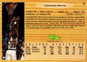 1993 Classic Draft Picks - Gold #78 Leonard White Back
