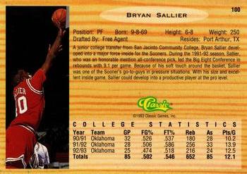 1993 Classic Draft Picks - Gold #100 Bryan Sallier Back
