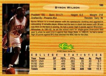 1993 Classic Draft Picks - Gold #103 Byron Wilson Back