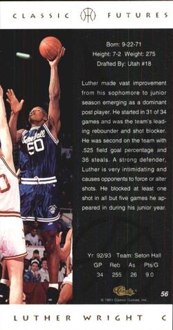 1993 Classic Futures #56 Luther Wright Back