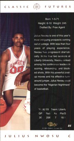 1993 Classic Futures #84 Julius Nwosu Back