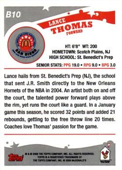 2006 Topps McDonald's All-American Game - Game Day Autographs Aftermarket #B10 Lance Thomas Back
