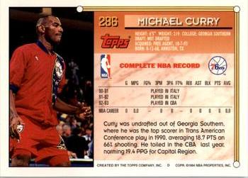 1993-94 Topps - Gold #286 Michael Curry Back