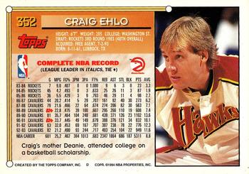 1993-94 Topps - Gold #352 Craig Ehlo Back