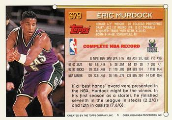 1993-94 Topps - Gold #379 Eric Murdock Back