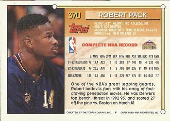 1993-94 Topps - Gold #370 Robert Pack Back
