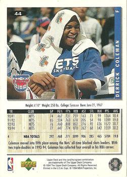 1994-95 Collector's Choice - Silver Signature #44 Derrick Coleman Back
