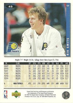1994-95 Collector's Choice - Silver Signature #45 Rik Smits Back