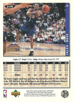 1994-95 Collector's Choice - Silver Signature #238 Jalen Rose Back