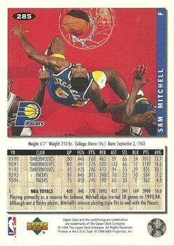 1994-95 Collector's Choice - Silver Signature #285 Sam Mitchell Back