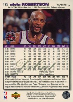 1995-96 Collector's Choice - 1995-1996 Debut Player's Club Platinum #T25 Alvin Robertson Back
