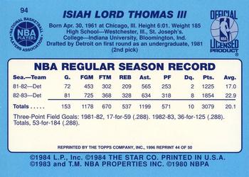 1996-97 Topps Stars - Reprints #44 Isiah Thomas Back