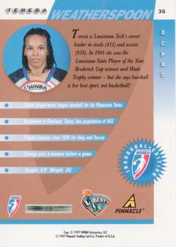 1997 Pinnacle Inside WNBA - Court Collection #36 Teresa Weatherspoon Back