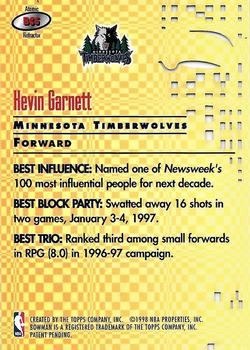 1997-98 Bowman's Best - Best Cuts Atomic Refractors #BC5 Kevin Garnett Back