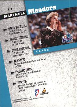 1998 Pinnacle WNBA - Court Collection #71 Marynell Meadors Back