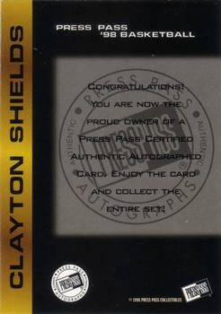 1998 Press Pass - Autographs #NNO Clayton Shields Back