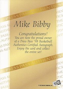 1998 Press Pass Authentics - Autographs #NNO Mike Bibby Back