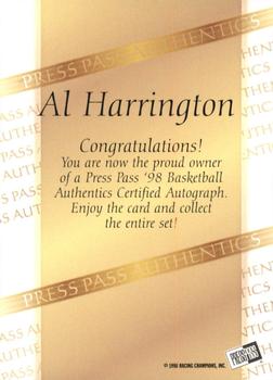 1998 Press Pass Authentics - Autographs #NNO Al Harrington Back